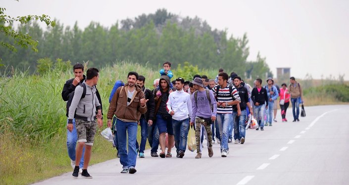 Migrants, .mostly from Syria, headed for EU member Hungary, walk in groups towards Hungary in Kanjiza, North Serbia, near the Hungarian border Migrants, .mostly from Syria, headed for EU member Hungary, walk in groups towards Hungary in Kanjiza, North Serbia, near the Hungarian border